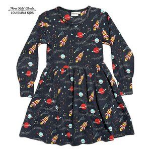 Moromini Sz 128 (8Y) Organic Outer Space Rocketship Planets Dress